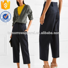 Pinstriped lã de sarja reta-perna calças manufatura atacado moda feminina vestuário (TA3026P)